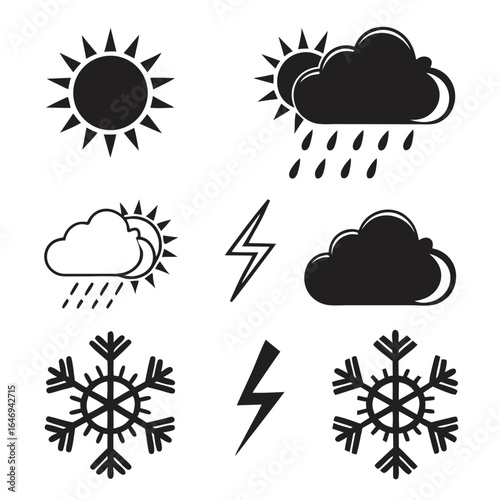 Weather forecast icons with sun, cloud, rain