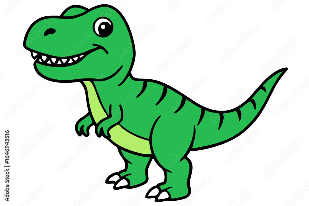 Obraz premium A fun cartoon illustration of a cute baby green tyrannosaurus rex dinosaur character