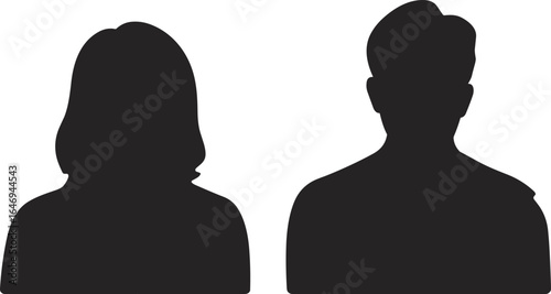 man, woman, silhouette, profile, head, shoulders, black, white, background, male, female, people, outline, human, shape, isolated, couple, avatar, front, view