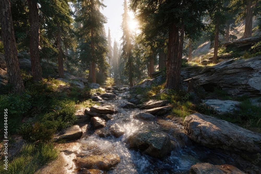 Obraz premium Sunlit forest stream