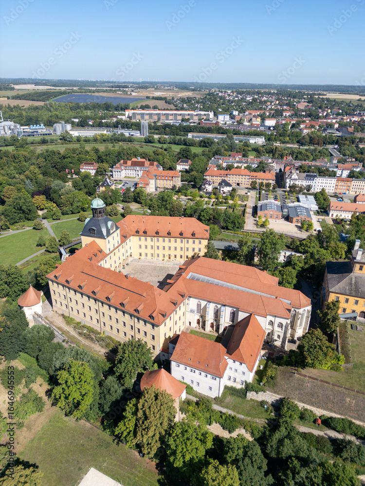 Fototapeta premium aerial view of the castle in zeitz, thuringia east germany vertical