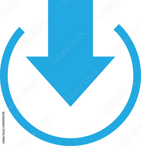 Solid blue download arrow with no base, minimal vector icon for saving, downloading, and transferring files in apps, websites, and cloud services