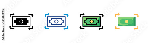 Money Transfer icon set multiple style collection