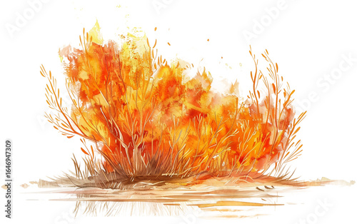 Spiritual Scene Showing the Burning Bush Where God Spoke to Moses Isolated on Transparent Background