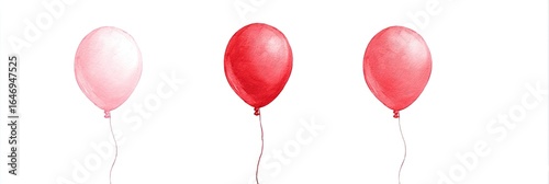 Three watercolor balloons in shades of pink and red