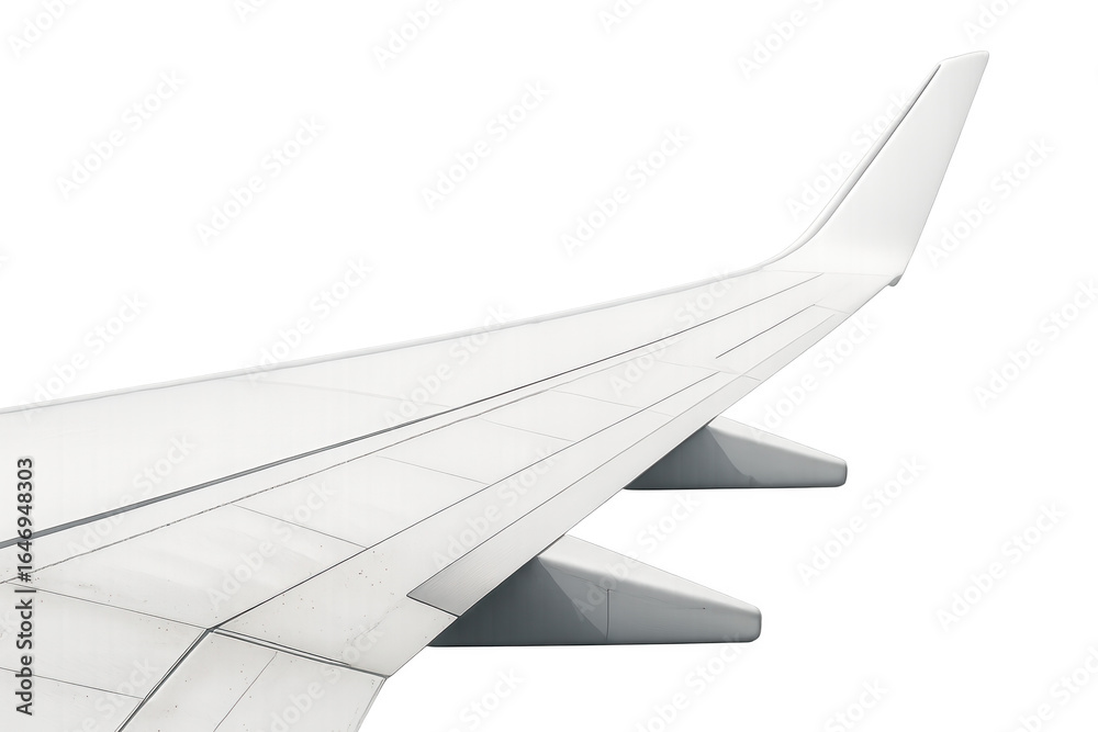 Fototapeta premium Clean white airplane wing against a transparent background, perfect for travel and aviation projects