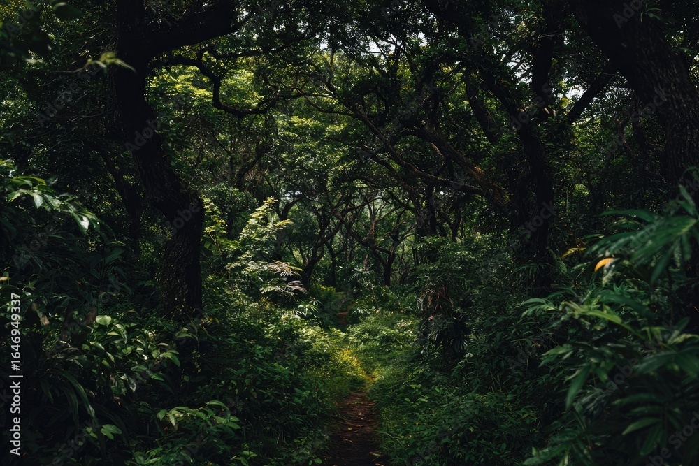 Obraz premium Lush, dark forest path