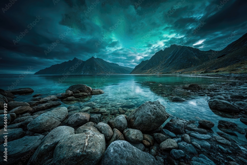 Naklejka premium Dramatic coastal scene at twilight