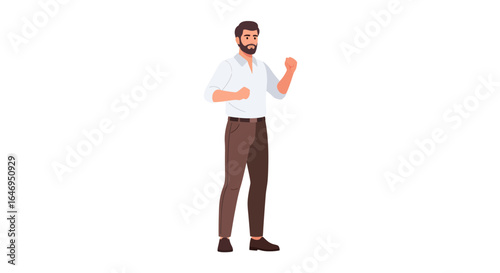 Full body illustration of confident man with clenched fists standing ready for action