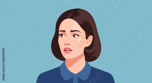 Concerned young adult woman looking away with worried expression vector illustration