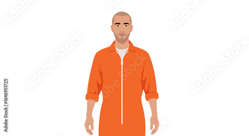 Flat vector illustration of a man wearing an orange jumpsuit uniform isolated on a white background