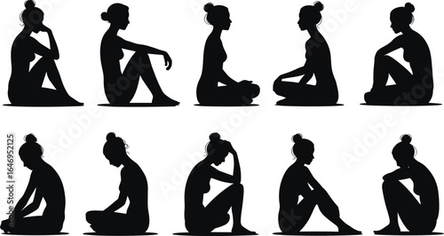 woman, silhouette, sitting, pose, female, figure, relaxing, meditation, yoga, art, design, beauty, vector, graphic, people, shape, style, illustration, posture, isolated