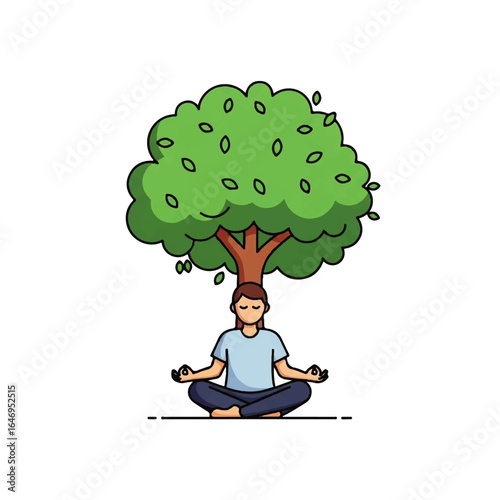 Zen Meditation Find Inner Peace Under the Shade of a Green Tree Illustration
