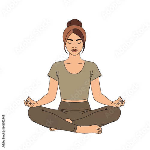 Peaceful woman embracing mindfulness and serenity through a meditative yoga practice, illustrating a calm and balanced lifestyle.