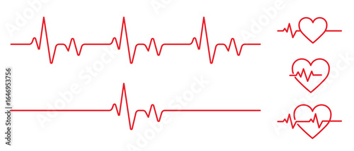 Heart rate pulse graph. Heartbeat icon. ECG, EKG test report. Electrocardiogram line symbol. Heart rhythm sign. Transparent png and vector illustration.