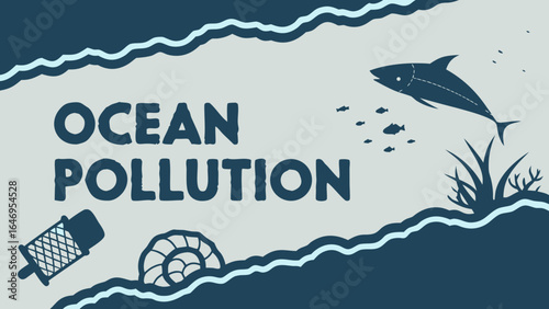Illustration highlighting ocean pollution with a fish and debris, showcasing the impact on marine life.