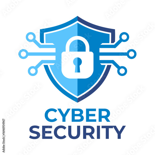 Cyber security logo icon in circle. Simple letter design with shield key