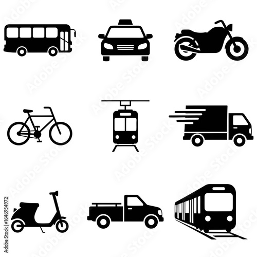 Diverse Transportation Methods A Collection of Vehicle Silhouettes & Transit Options
