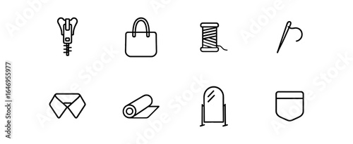 Fashion and sewing line icon set. tailoring, accessories, needlework outline collection
