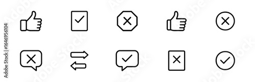 Approval process linear icon set. feedback, decision icons outline collection