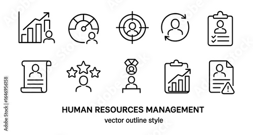 Human resources outline icon set. employee management and performance icons collection