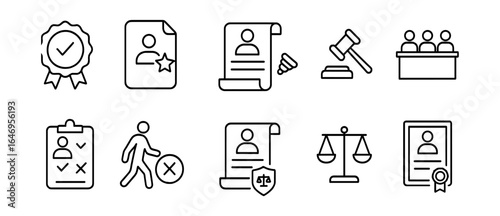 Business and legal line icon set. corporate, law, contract symbols