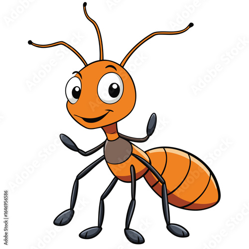 Cartoon Ant Character Orange Body Black Legs with White Background