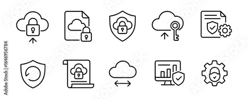 Cloud security outline icon set. secure data, encryption, privacy icons collection
