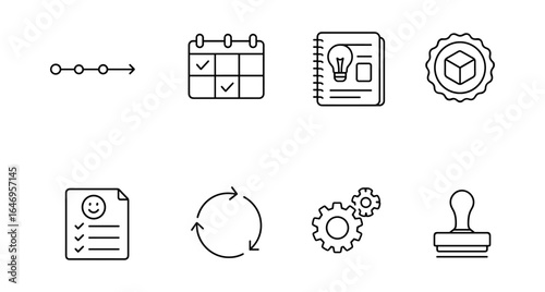 Business, productivity line icon set. workflow, planning, automation icons in outline