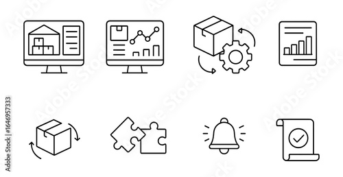E-commerce, supply chain outline icon set. logistics, warehouse management icons