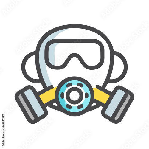 Stylized illustration of a gas mask with goggles and dual canisters isolated on transparent background