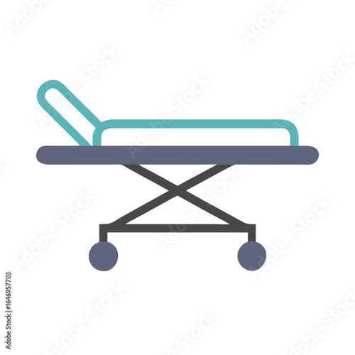 Simple flat design medical stretcher or hospital bed on wheels isolated on transparent background