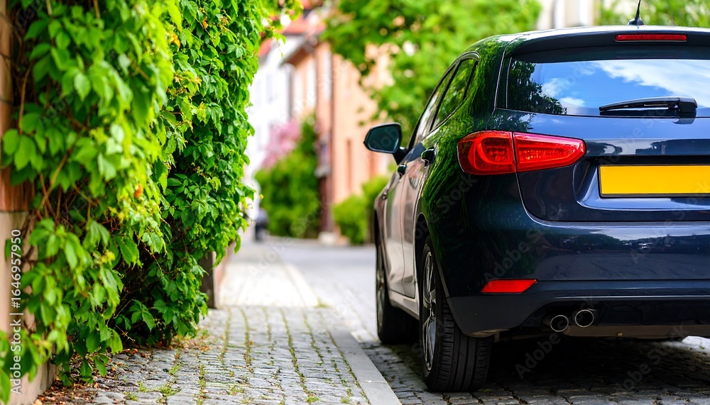 Fototapeta premium Parked car on a cobblestone street