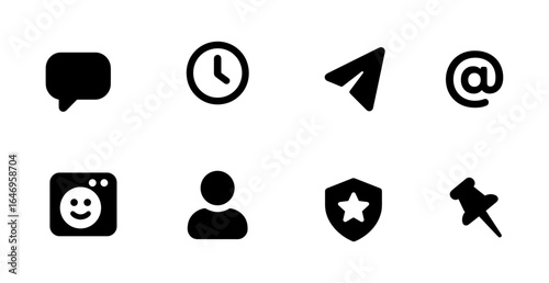 Communication, social media solid icon set. messaging, email, contact icons collection