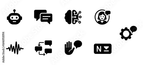 Communication, chat solid icon set. messaging, ai technology symbols compilation