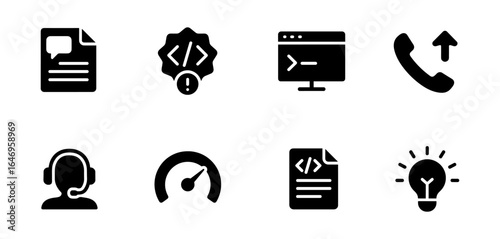 Programming and communication solid icon set for developers and tech enthusiasts
