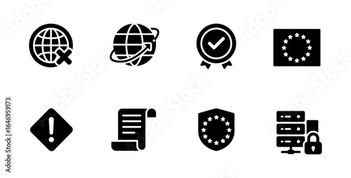 Business and security solid icon set. web, alert, badge, server importance