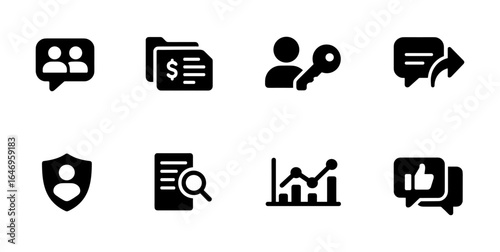 Communication and security solid icon set for messaging apps and privacy tools