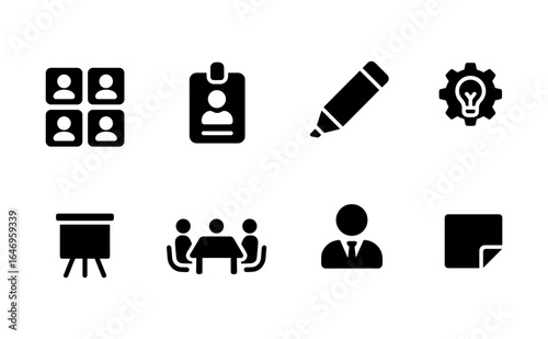 Business and office solid icon set. work, team, productivity icons collection