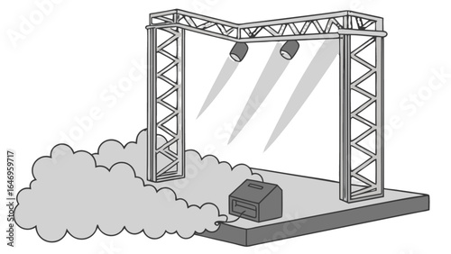 Explore stage lighting truss system with fog machine and spotlights for theatrical performances event design