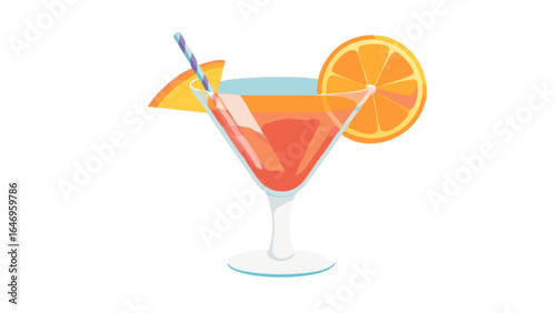 Orange cocktail drink illustration with straw and fruit garnish for summer party and bar menu design