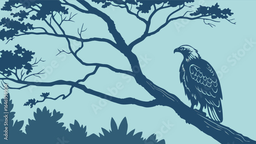 Eagle perched on tree branch vector illustration wildlife nature bird of prey graphic design art image