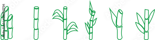 Bamboo Sugarcane line art icon set. Design elements for social network and application. on transparent background.Sugarcane stalks vector illustration of fresh sugarcane plants for agriculture.
