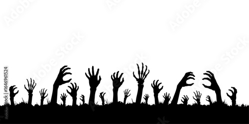 Spooky Pack of Skeleton Hands Rising Silhouette on White Background