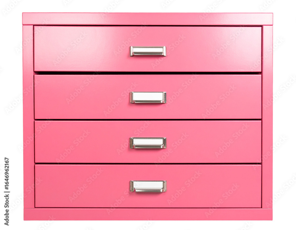 Front View of Pink Filing Cabinet with Silver Handles, Three Drawers, Isolated on Transparent Background Front View of Pink Filing Cabinet with Silver Handles, Three Drawers, Isolated on Transparent Background