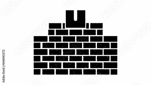 Illustration of a black brick wall with a small tower on top against a white background scene view