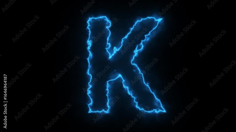 Windy blue neon K alphabet animation, glowing capital letters on black ...