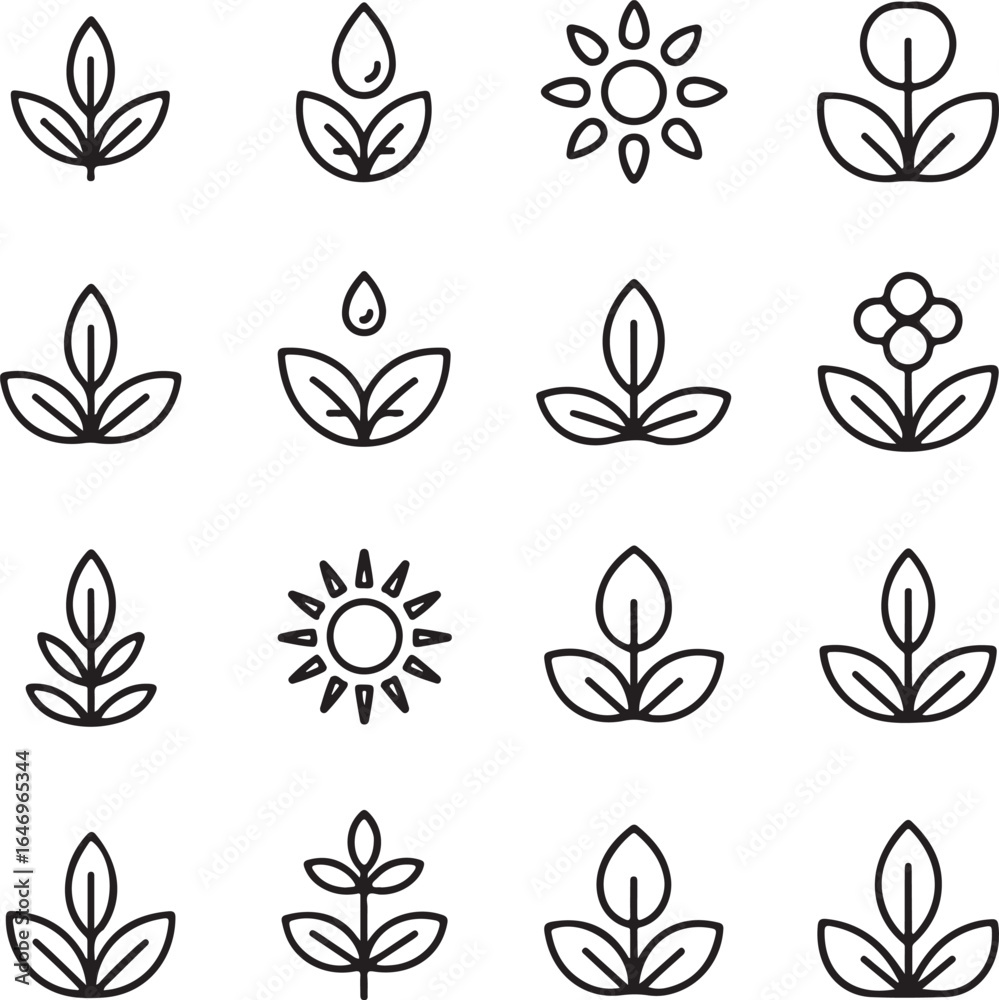 Obraz premium Sustainable Symbols Black Outline Nature Icons
