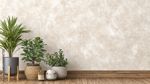 FONDO DE INTERIOR ACOGEDOR CON PLANTAS EN MACETAS