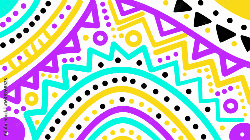 Fototapeta premium Colorful abstract background with geometric shapes and dots in a playful arrangement design style